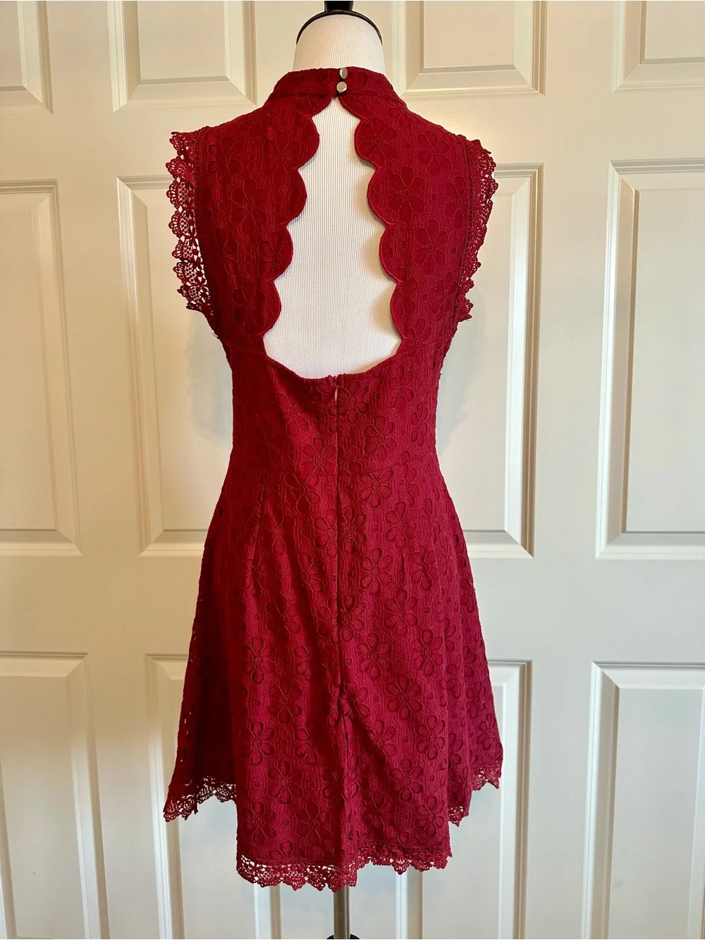 Red Lace Eyelet Fit and Flare Dress